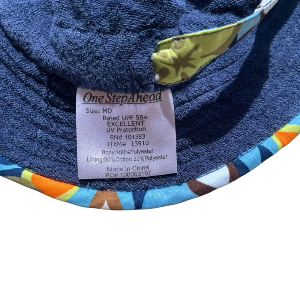 One Step Ahead Kid’s Medium Navy Blue, Tropical Flowers UV Protection Bucket Hat